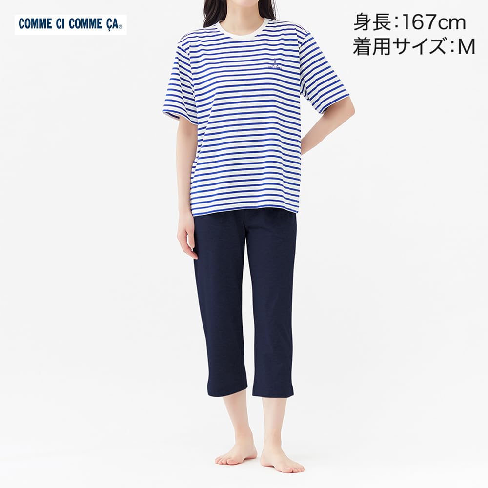 Gunze Length Pants with Striped Jersey Pink Women's 5/8 Sleeve, 3/4 Fabric,