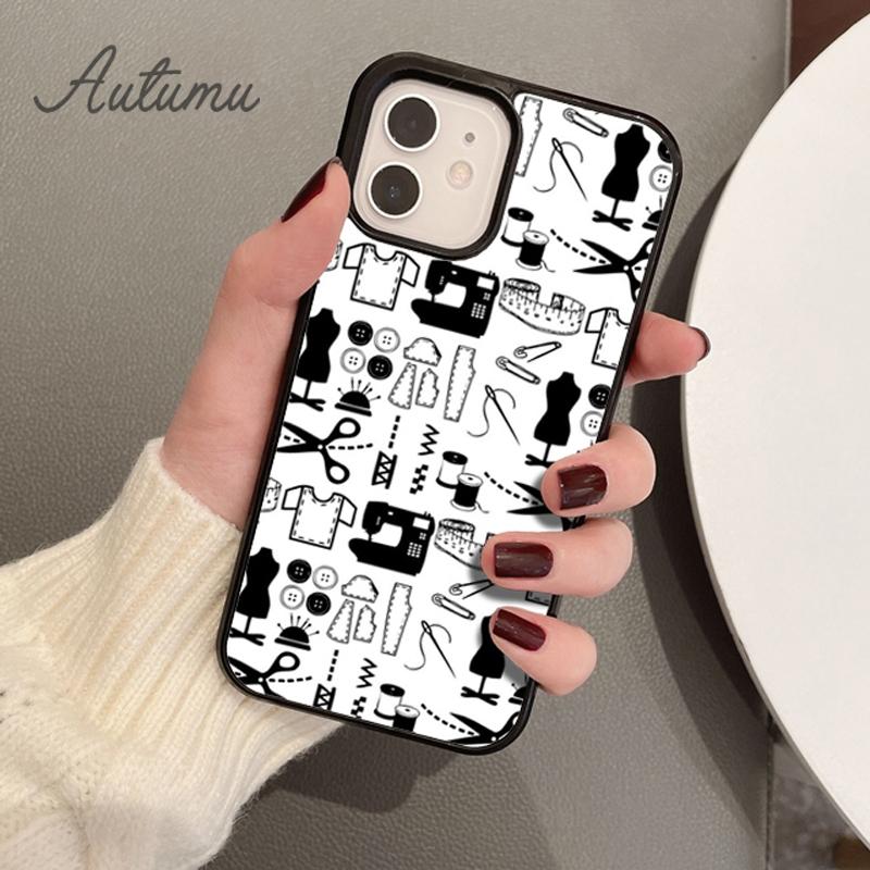 Sewing Machine Tailor Elements Phone Case for iPhone 11 12 13 14 Pro Max Mini XR XS SE 2020 7 8 Plus Samsung S21 S22 Shell