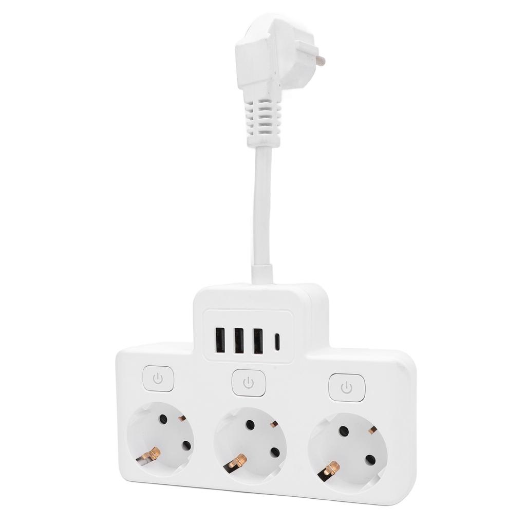 3 Way Power Strip with Switch Surge Protector Flame Retardant Socket Strip Flat Plug with 3 USB 1