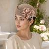 With Flower Straw Pillbox Hat Solid Painter Hat New Brimless Cap  Women's