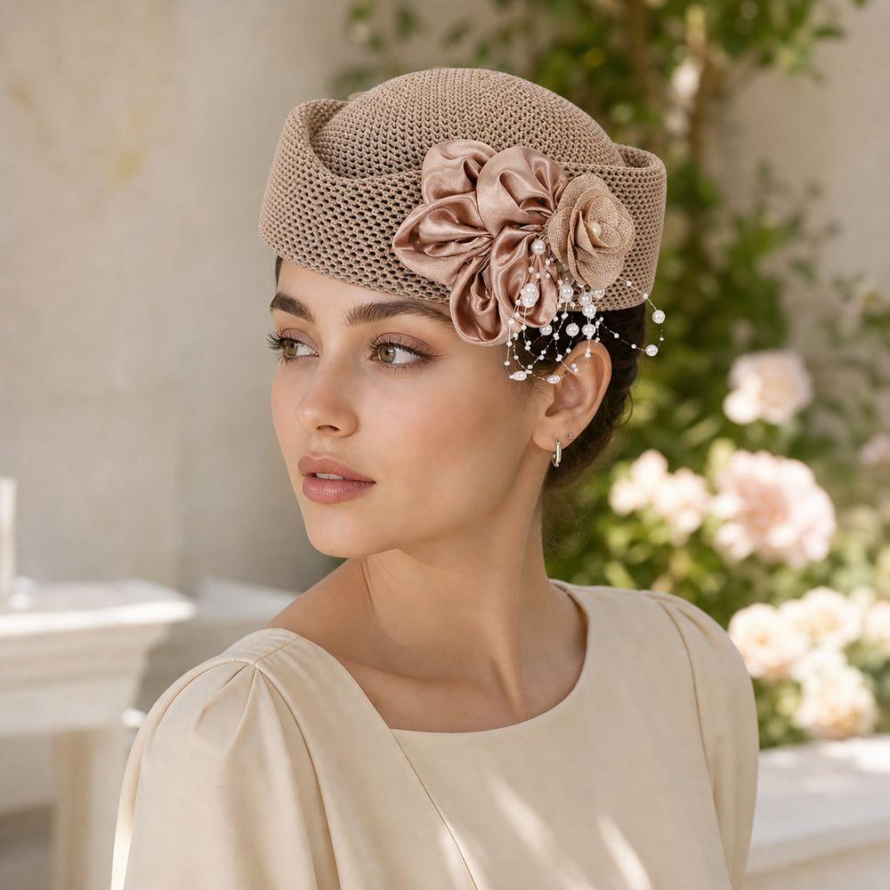 With Flower Straw Pillbox Hat Solid Painter Hat New Brimless Cap Women's