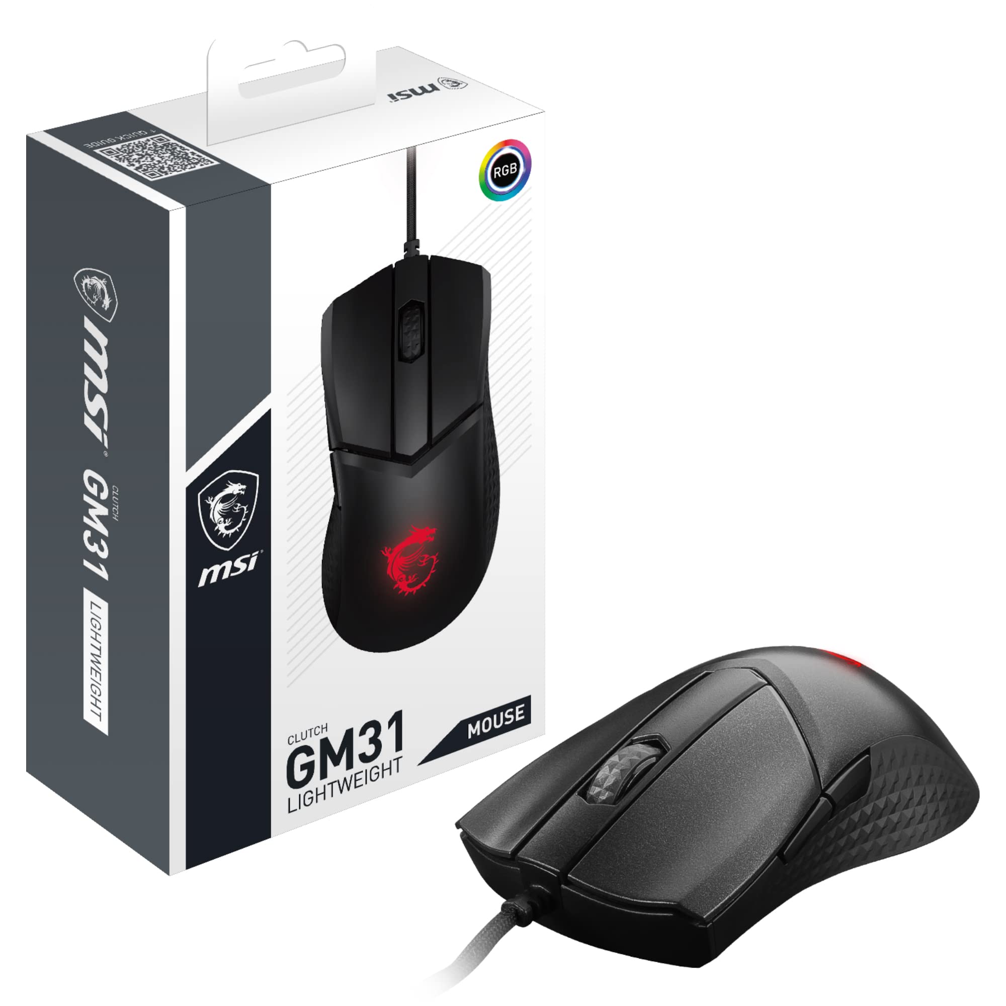 

MSI CLUTCH GM31 LIGHTWEIGHT Gaming Mouse 12000 DPI Optical Click OMRON FriXionFree 1ms RGB Mystic 58g Wired - Sensor, Right-Handed, 60M+ Switches,