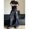 GLYDE Amerikanisch Gewaschen Alt Blitzmuster Vibe Jeans Herren Locker Weites Bein Hosen Jeans Neue Mode