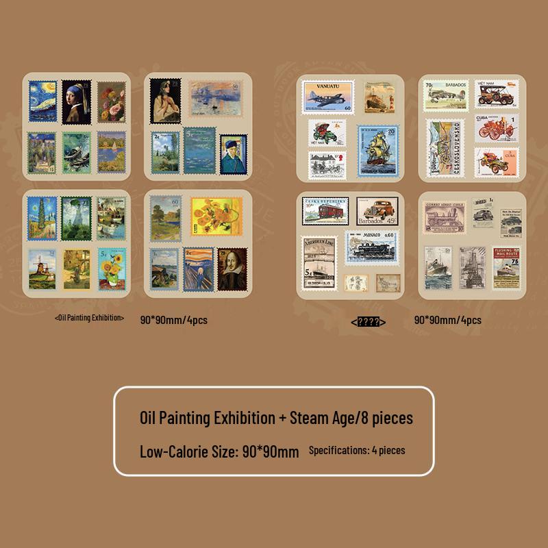 Vintage Literarische Zeitschriften & Postkarten Aufkleber: Amerikanische Briefmarken, Ölgemälde, Architektur des Dampfzeitalters