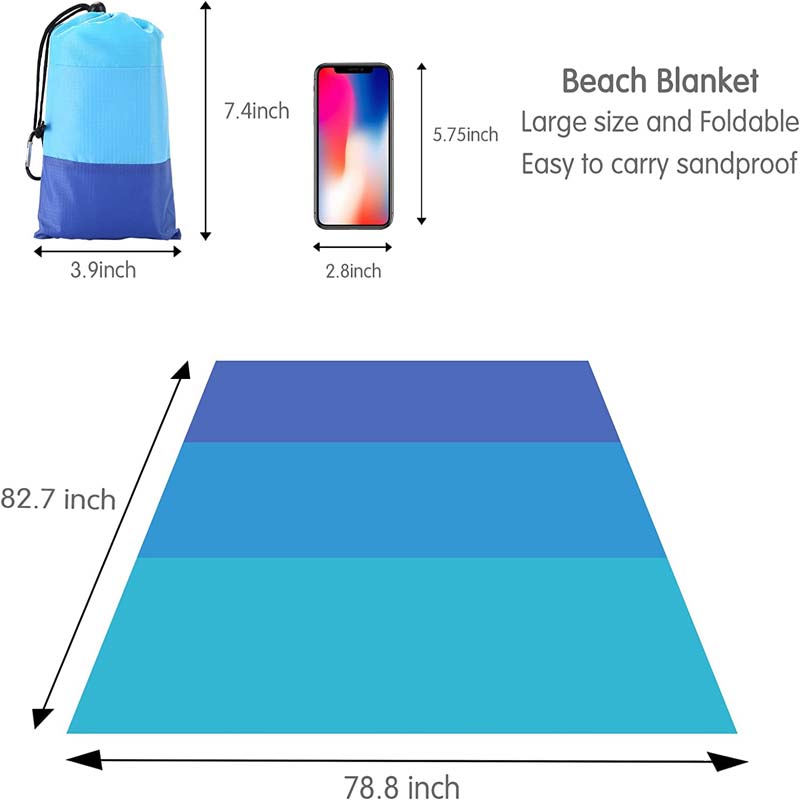 Beach Blanket Sandproof Large Size 83"x78"sandfree Picnic Blankets Waterproof Lightweight Mat For 2-4 Adults Travel Camping