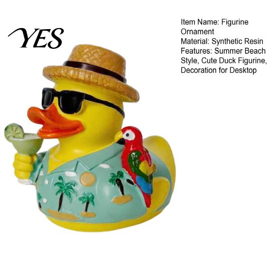Resin Summer Decoration Beach Duck Figurine, Vacation with Sunglasses, Weather-Resistant Compact Ornament for Indoor Outdoor Garden Party &