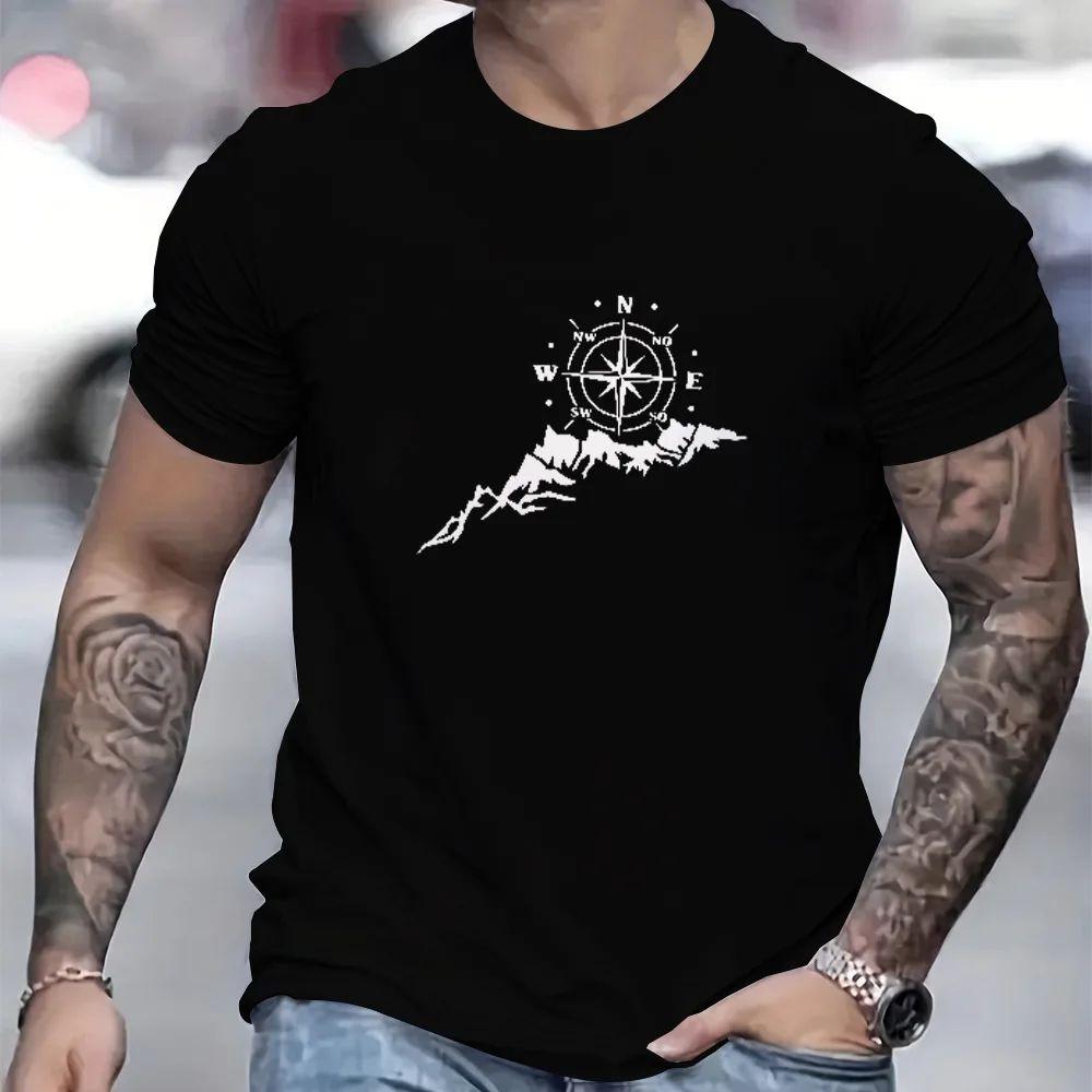 T-shirt stampata con bussola da donna e uomo con rosa dei venti e design nautico, streetwear estivo e primaverile