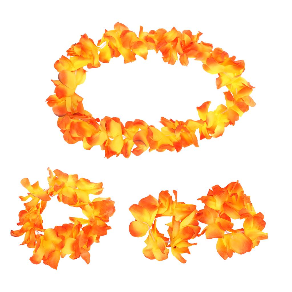 4Pcs Hawaiian Flower Wreath Set Natural Color Floral Garland Headband Necklace Bracelets for Luau Travel Party