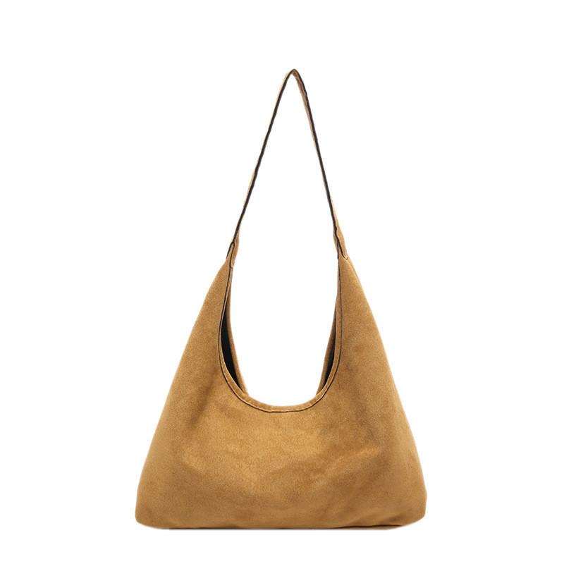 Large Capacity Stylish Vintage Suede Shoulder Bag For Women In Classic Black And Brown Tones Ideal For Everyday Use