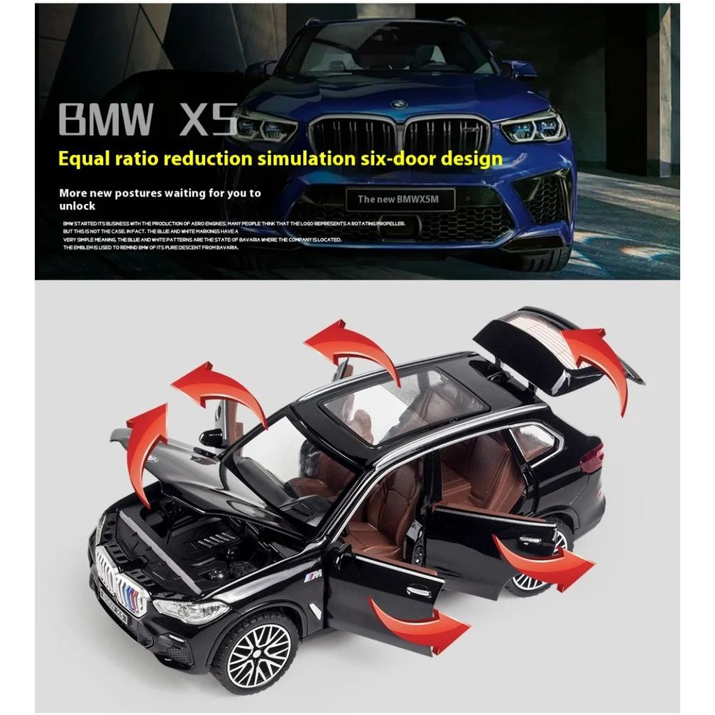1/32 BMW X5 SUV Alloy Off Road Diecast Model Simulation Sound Light Toy Trendy Decorative Ornament Birthday Present for Friends