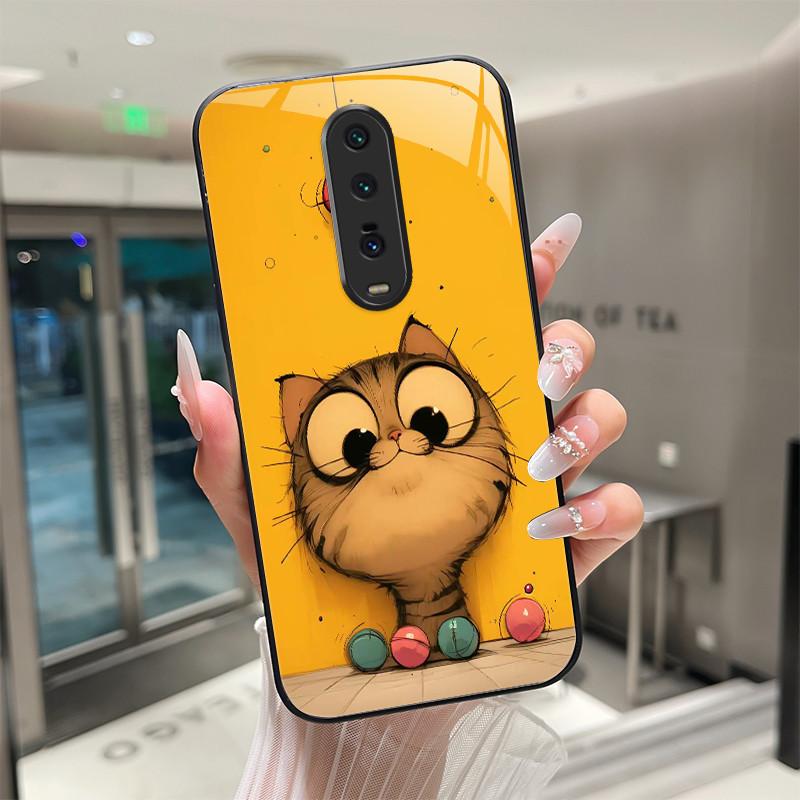 

Cute Cartoon Cats Flower Case For Xiaomi Mi 9T Redmi K20 Pro Poco F2 Tempered Glass Phone Case Protective Back Cover Hard Shell Redmi K20 Pro