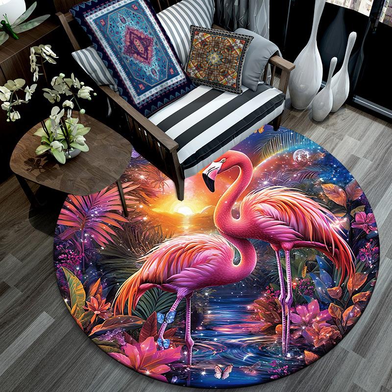 Flamingos Round Area Rug,Carpet Rug for Living Room Bedroom Sofa Playroom Decor,Non-slip Floor Mat