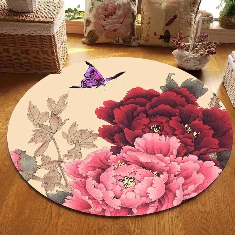 Lotus Landscape Painting Round Carpet Chair Sofa Carpets Home Living Room Bedroom Bathroom Floor Mat Printed Home Decorations