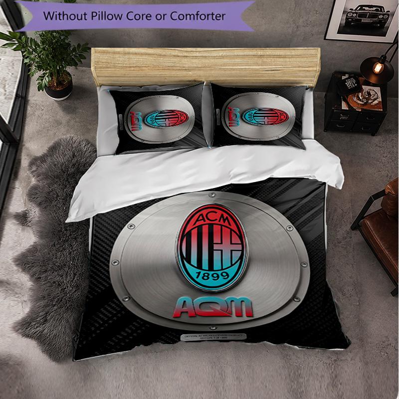 AC Milan Pattern 3 Pieces Bedding Set Soft Microfiber Duvet Cover with Pillow Cases for Bedroom
