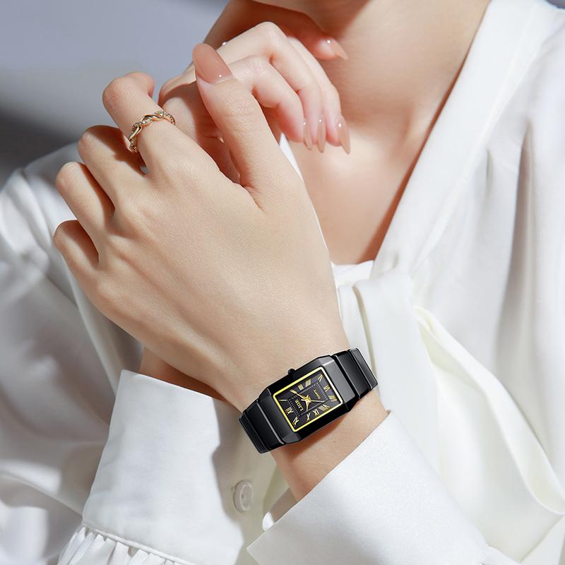 Kreative quadratische Uhr Damen Mode Wasserdicht Damen Quarz Uhr Lässig Sport Keramik Armband Armbanduhren Für Damen