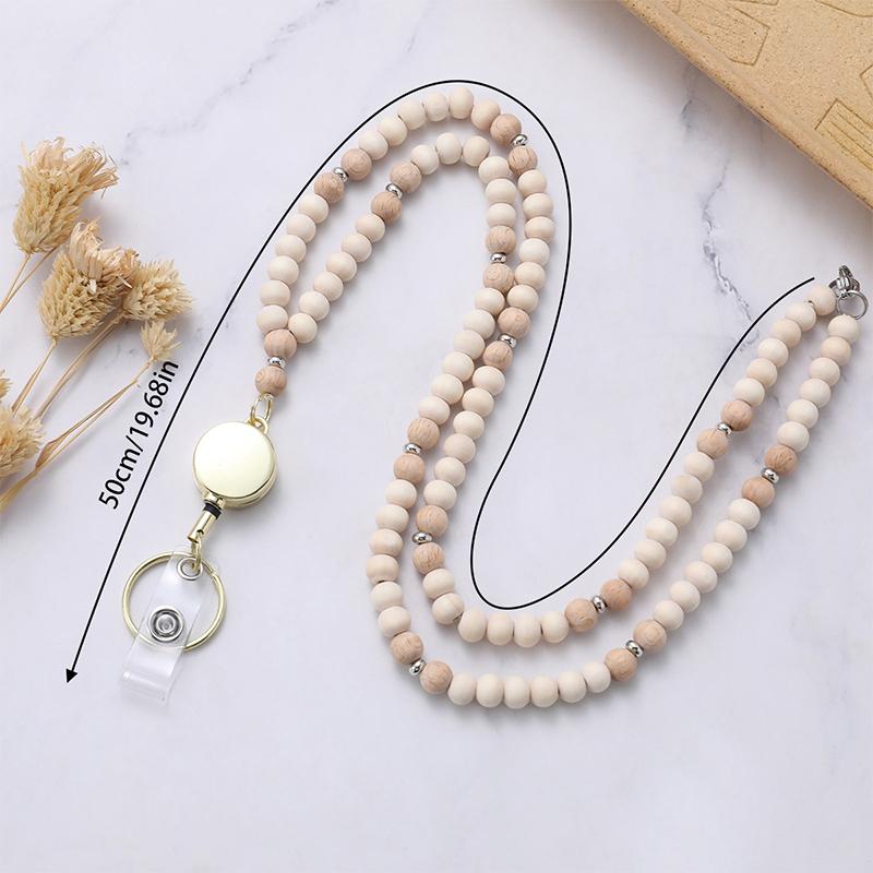 Boho Lanyards For Id Badges Gifts For Women For Christmas Retractable Wood Beaded Badge Holder Teacher Lanyard Cruise Lanyard