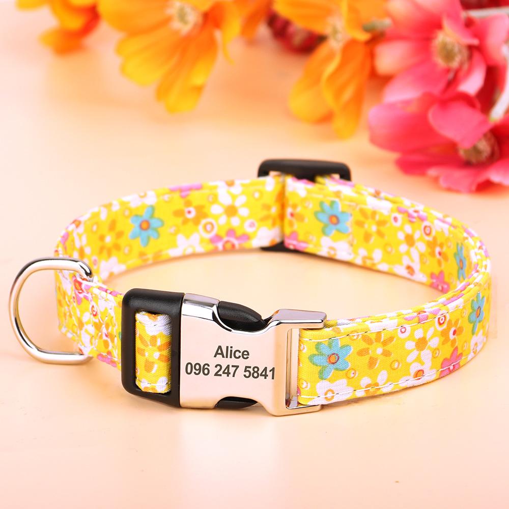 Nylon Flower Dog Collar Personalized Floral Print Dog Puppy Collars Customized Pet ID Collars for Small Medium Large Dog Pitbull