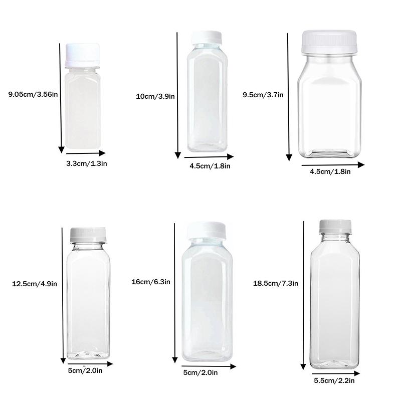 1Pc Empty Square Milk Tea Bottle With Lid Plastic Juice Bottles With Cap Water Bottles Clear Juicing Drinking Milk Jam Container