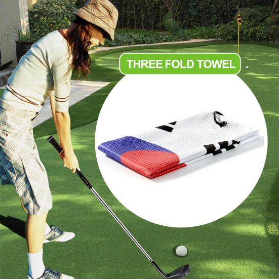 Professional Golf Caddy Towel with Carabiner National Flag Pattern Superfiber Towel Multifunctional Golf Ball Putter Reusable Golf Club Head