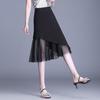 Damen Schwarzer Midi-Rock Frühling/Sommer/Herbst Fishtail-Rock Mittellang Hohe Taille Mesh-Patchwork-Rock