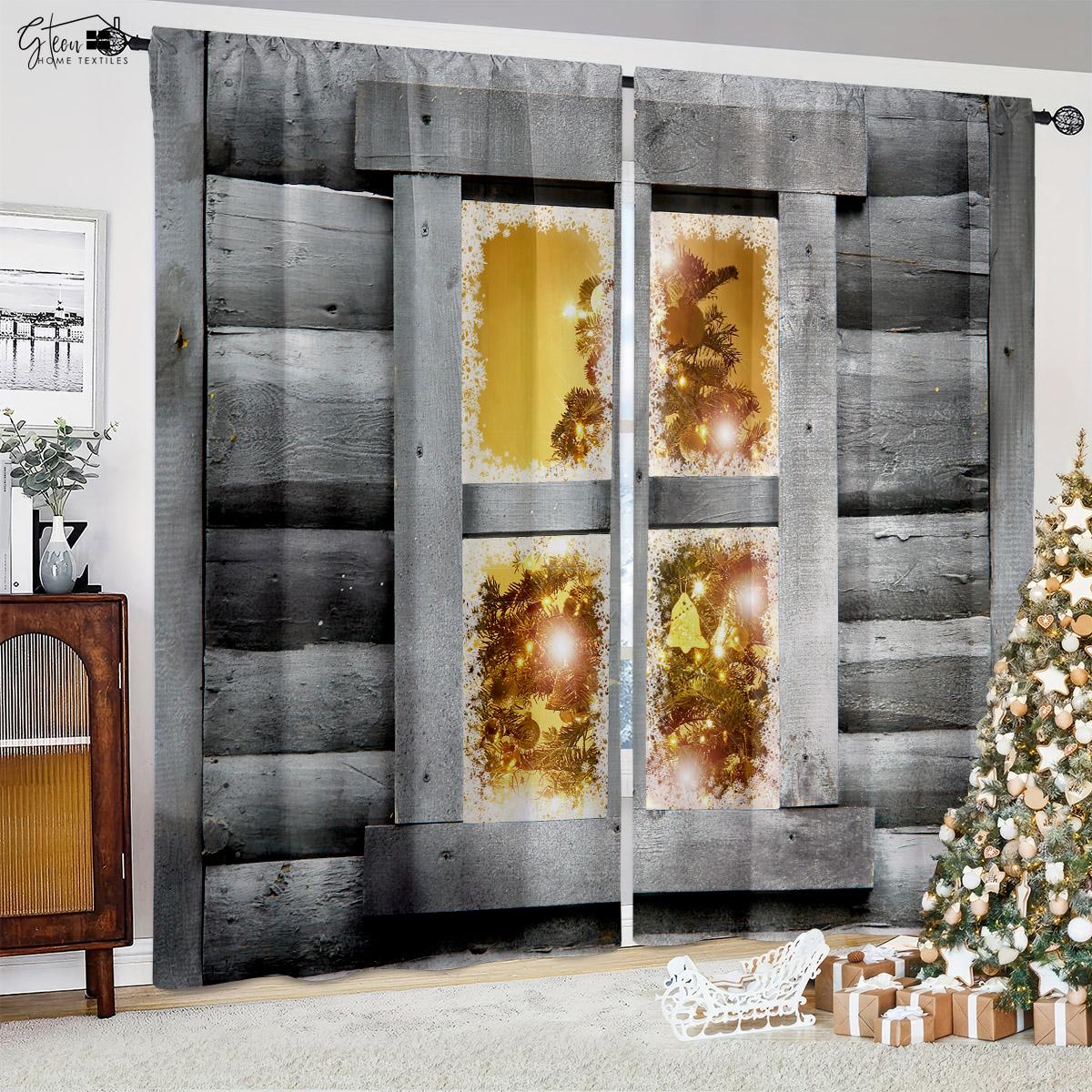 

Рождественские украшения на Новый год Шторы Рождественская елка Санта-Клаус Подарок Ресторан Детская комната Праздничные шторы для вечеринок 2 шт. W50xH130(CM)x2PCS&Rod pocket