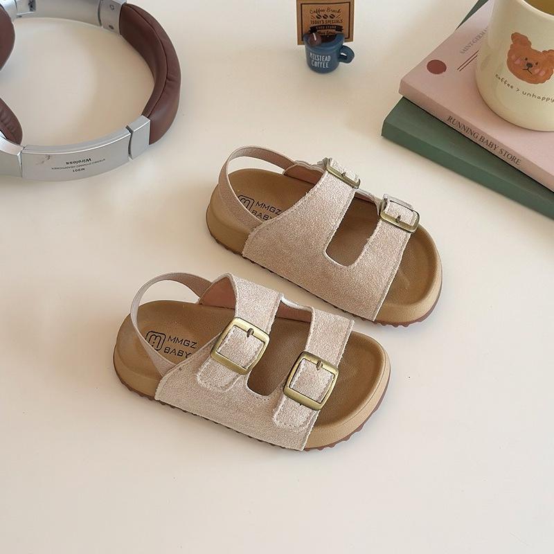 

Classic Antique Brass Buckle Children Sandals Girls Shoes Candy Color Suede Leather Kids Beach Shoes Child Sports Sandals I10297 22 бежевий