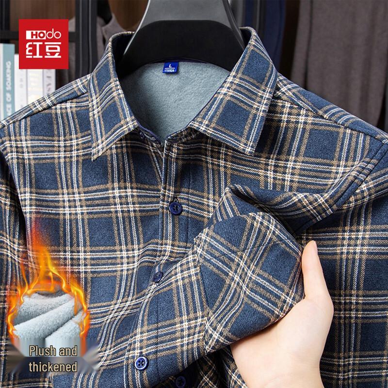 Hodo Herren Warmes Kariertes Langarmhemd
