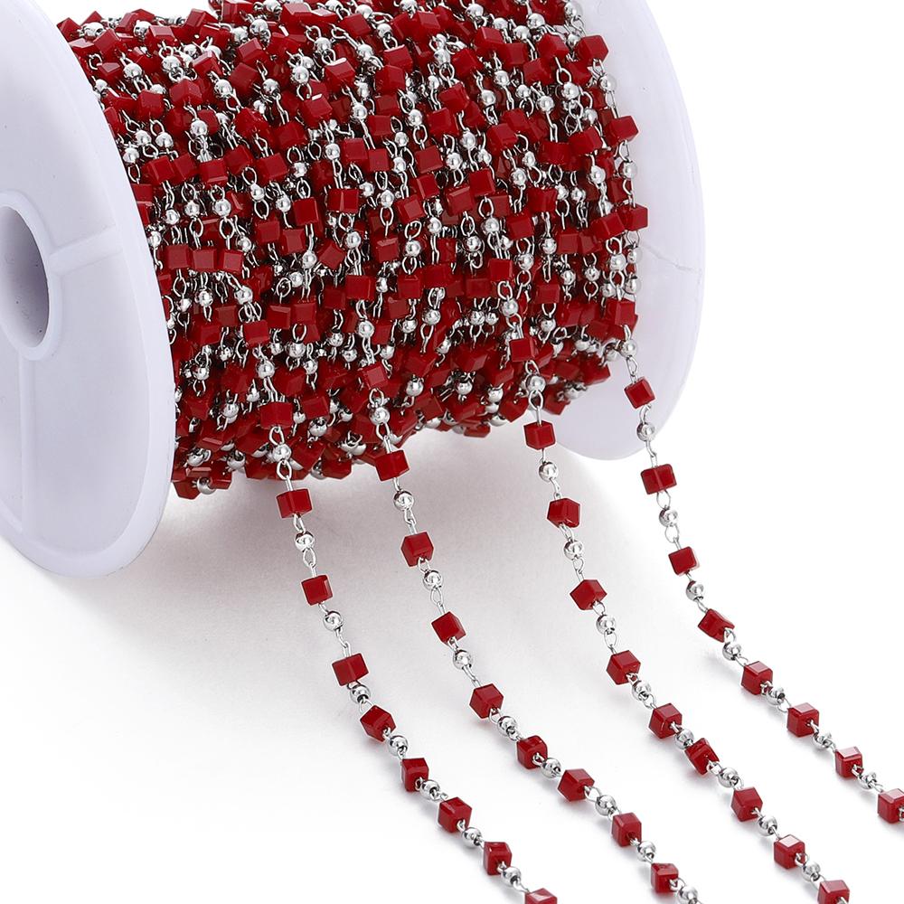 1Meter Colorful Cube Stone with Copper Beads Chains Necklace Chain for DIY Anklet Bracelets Handmade Jewelry Making Accessories