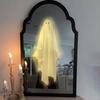 Halloween Novelty Ghost Mirror Light-up Hologram Ghost Mirror with LED Light for Haunted House Indoor Bedroom Kitchen Fireplace Decor