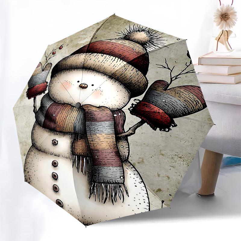 

1pc Winter Wonderland Snowman Umbrella, Automatic Open/Closed with Festive Berries Design, Perfect for Fans, Travelers, Daily Use, and Gift Giving.V03