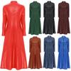 Womens Stylish Leather Trench Coat Stand Collar Full Zipper Long Overcoat