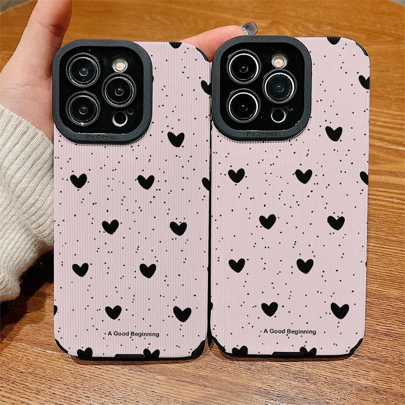 Vertikale Lederhülle Herzform Bedrucktes Muster Stoßfeste Weiche Silikonhülle mit Kameraschutz Vollständiger Schutz für IPhone Samsung