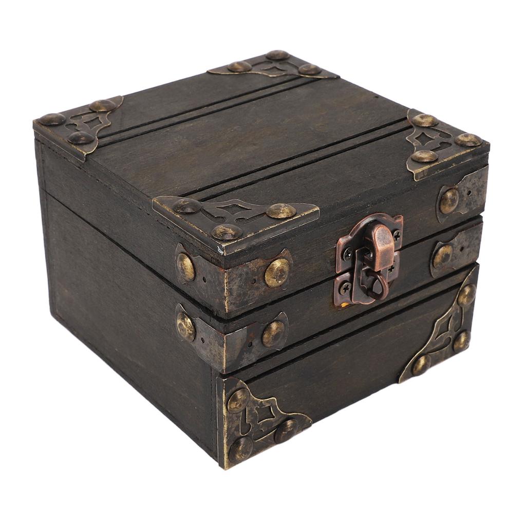 Large Jewelry Box Large Capacity Antique Durable Wood Dark Grey Vintage Jewelry Box with Metal Lock