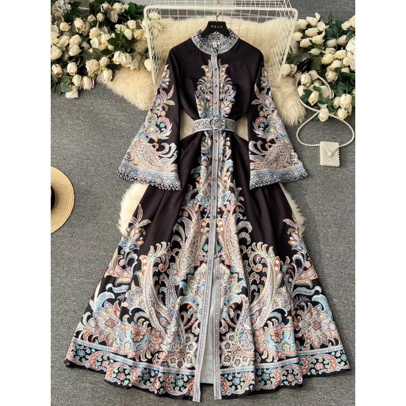 

Весеннее женское винтажное платье с круглым вырезом и расклешенными рукавами, однобортное, с большим качелями, нерегулярной складкой, длинное платье 3XL чёрный