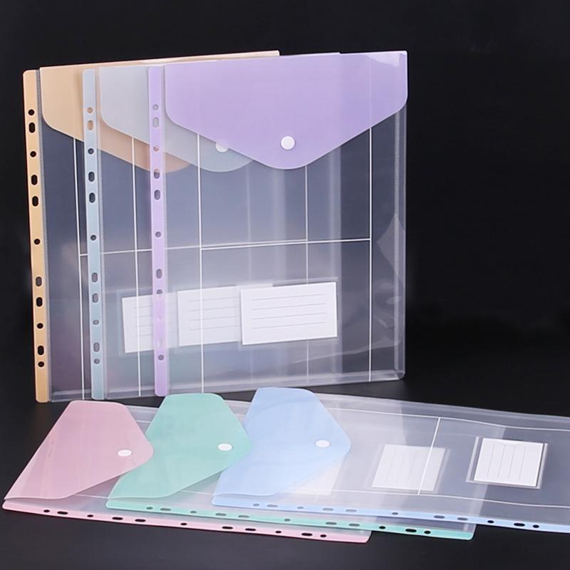 Transparent Loose-Leaf File Bag High-Capacity File Organizer Binder Pockets Button Close Business Document Pouch Stationery