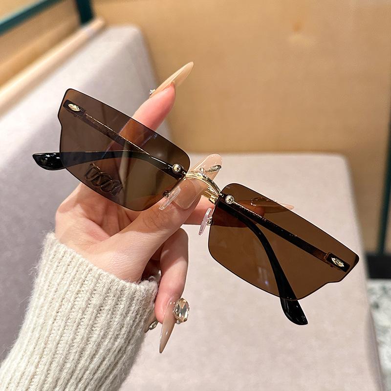 Rimless Sunglasses Women Fashion Irregular Gradient Casual Shades Trendy Luxury Brand Design Outdoor Decor Sun Glasses