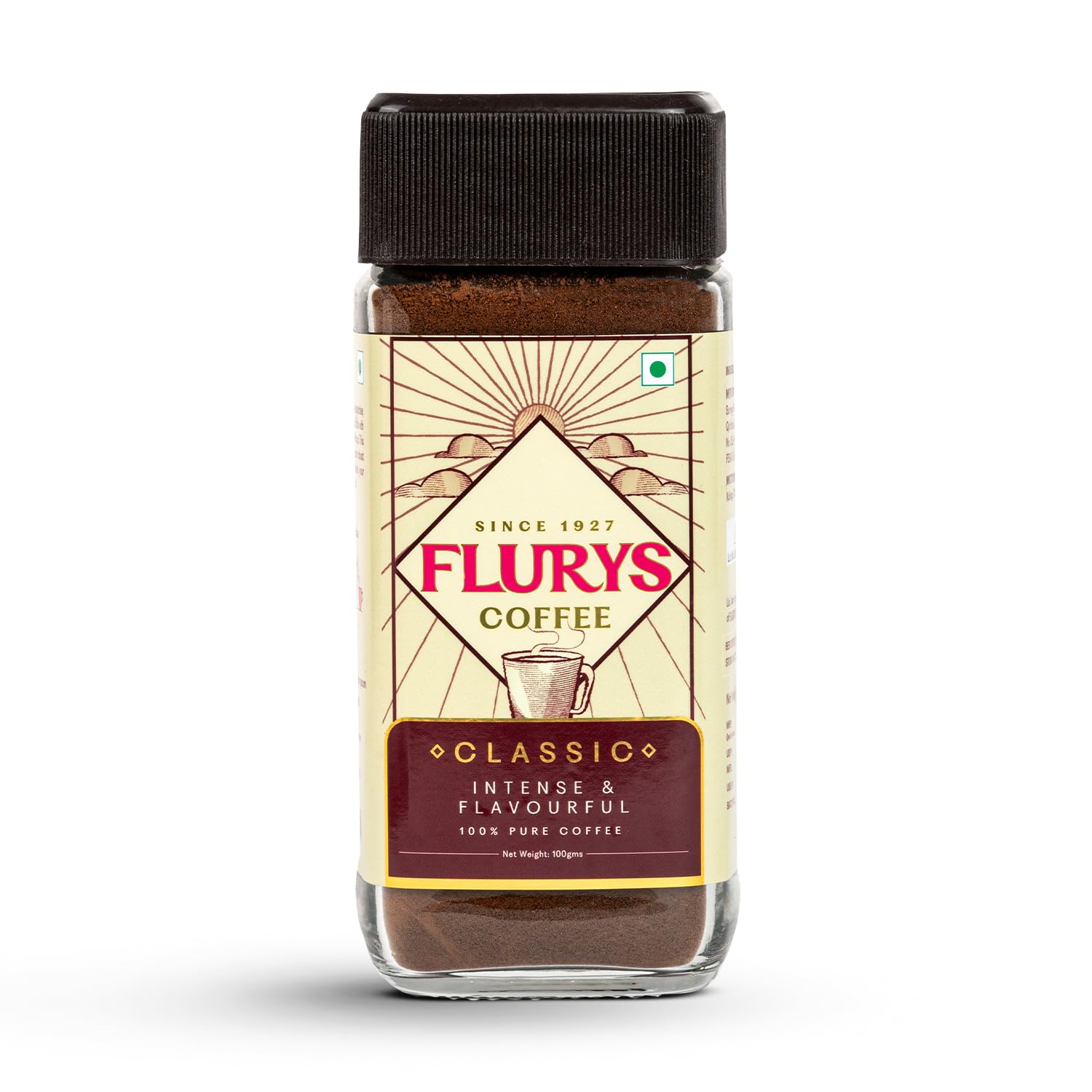 Flurys Classic Coffee Instant 100% Coffee, 100 grams | Intense and Flavourful