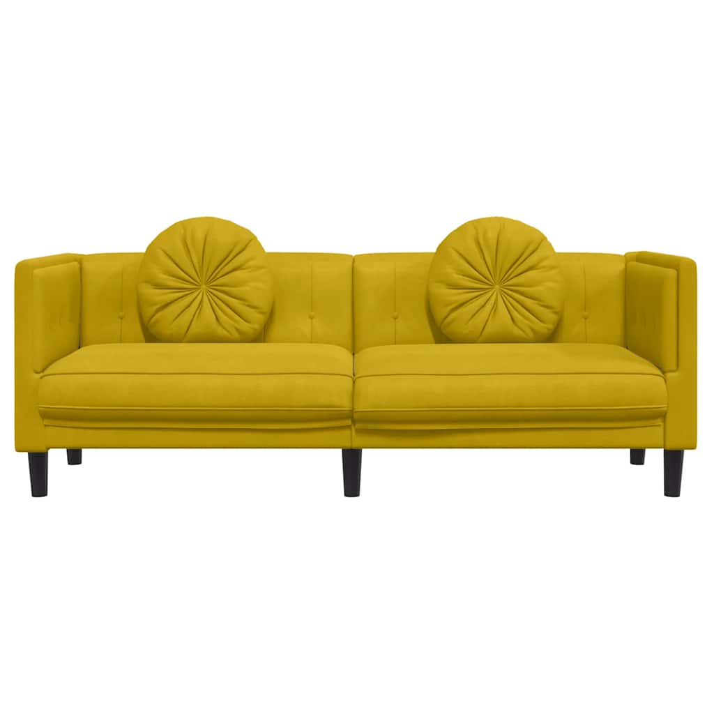 3 Seater Yellow Velvet Sofa with Cushions