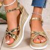 Fashion Luxury Golden Open Toe Wedge Sandals Women Summer Fashion Buckle Strap High Heel Sandals Woman Crystal Platform Women\'s Slides