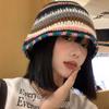 Handmade Knit Color Block Fisherman Hat Women Winter Warm Wool Cap Ins Style