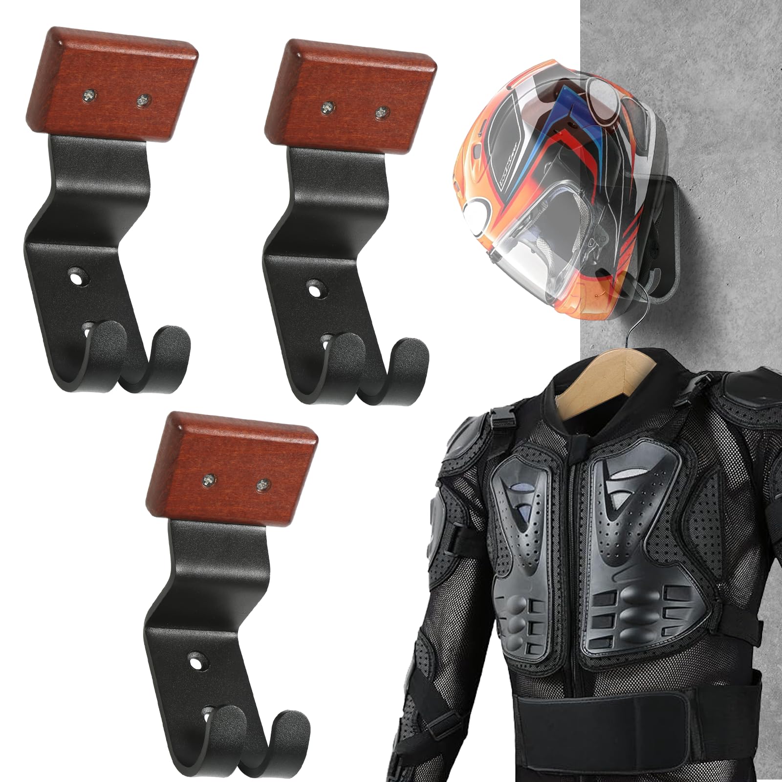 

Настенное крепление для шлема, стойка для мотоциклетной экипировки с 2 крючками для ключей, из массива дерева, прочное