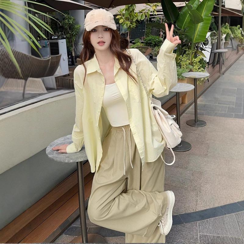 Rough edge tassel washed cotton pants women's spring and summer new small wide-leg pants high waist nine-point straight pants