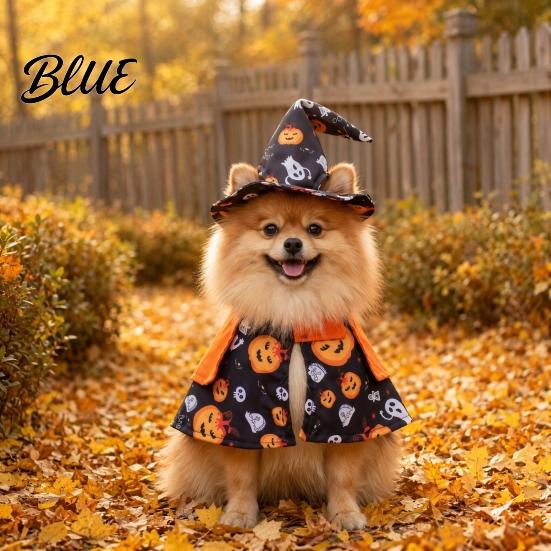 Ghost Themed Pet Outfit 1 Set Halloween Costume Adjustable Wizard Hat And Cape Cute Pumpkin Costume Prints Fun for Small Dogs Cats Festive Apparel