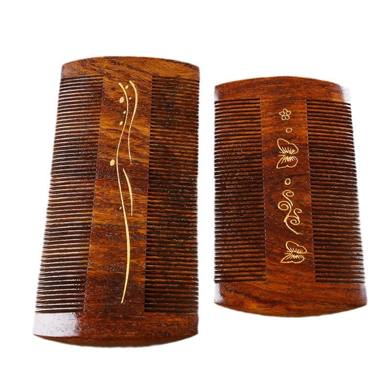 Flohkamm aus goldenem Sandelholz: Superdichte Zähne zur Läuse- und Schuppenentfernung bei Frauen; Rolle im Antik-Stil mit Holzdesign.