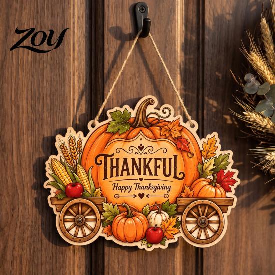 Gift for Friends Family Thanksgiving Front Door Hanging Sign, Pumpkin Turkey Pattern Hanger, Autumn Farmhouse Style Porch Decor Harvest Wall Ornament