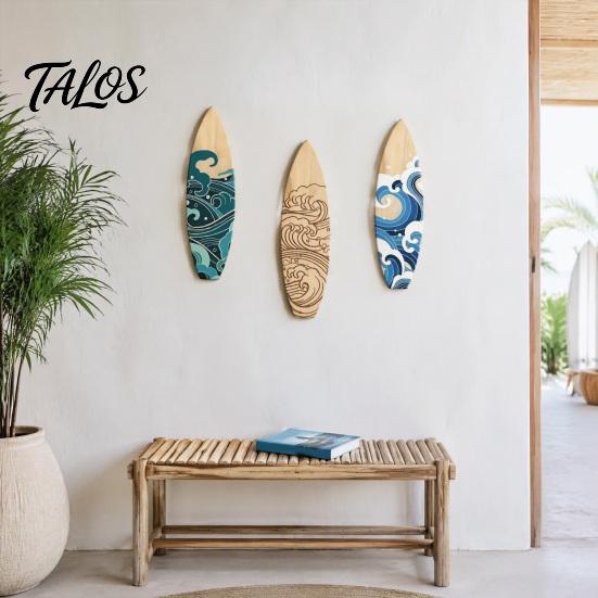 Seaside Style Ornaments 3 Pcs Summer Surfboard Wall Decor, Wooden Beach Signs, Coastal Rustic House Decor Theme Art Hanging Decorations for