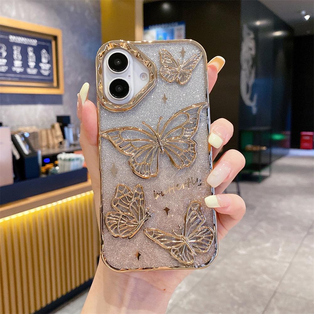 Electroplated 3D Butterfly Gradient Glitter Drop-Proof Case for iPhone 17 Pro Max