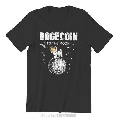Divertido Dogecoin A La Luna Negro Anime HipHop Casual Camisetas de Algodón Camiseta Harajuku Streetwear Tops Oversize Moda Ropa para Hombre