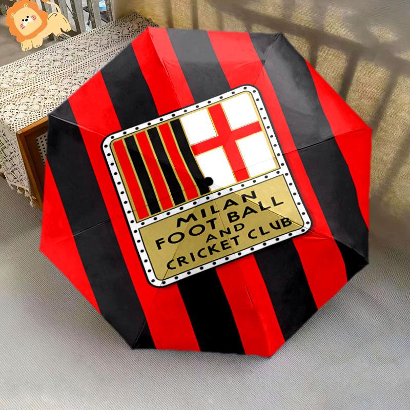 1 PC Automatic Folding Umbrella - AC Milan Pattern, Portable & Foldable Design with 8 Ribs, Christmas Birthday Gifts
