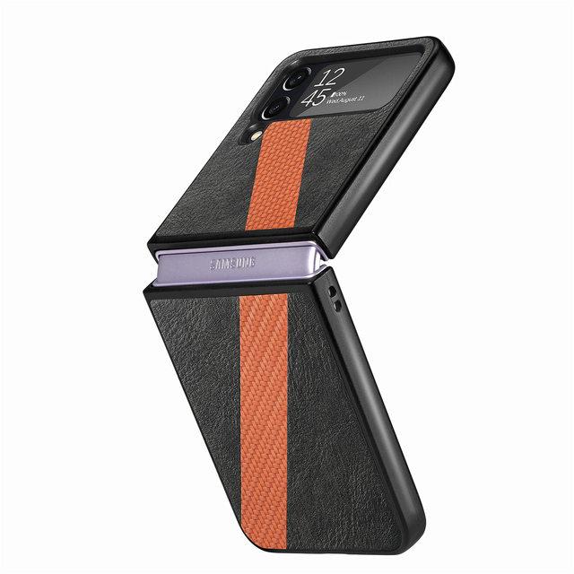 

Тонкий кожаный матовый чехол с защитой от падения для Samsung Galaxy Z Flip4 5g Flip 4 Zflip4, противоскользящий модный складной чехол for Samsung Z Flip 4 чёрный